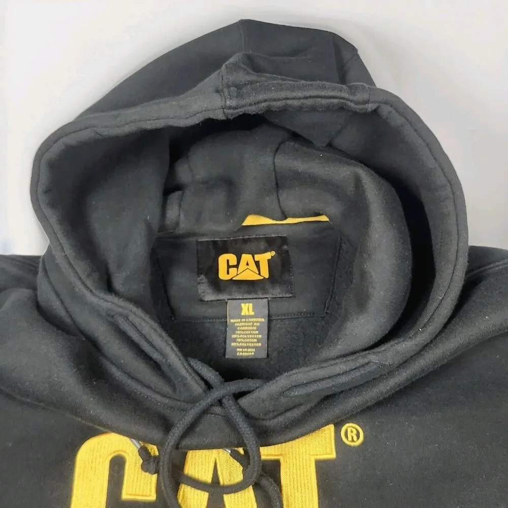 CAT Hoodie Mens XL Black Fleece Pockets‎ Heavyweight